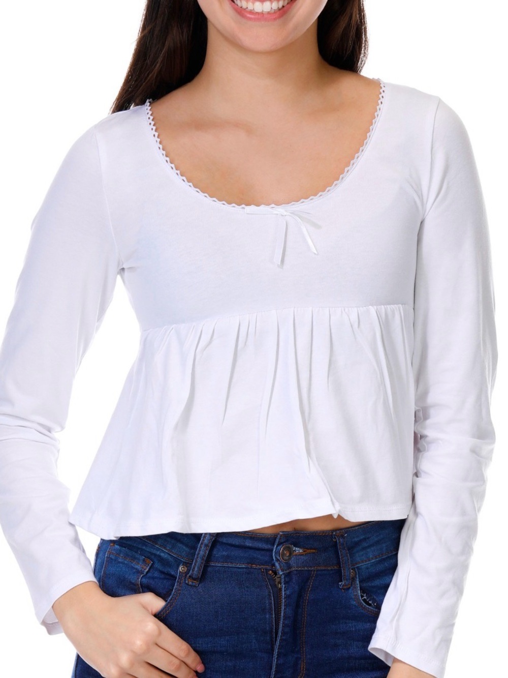 Jolie & Joy Juniors Long Sleeve Lace Trim Peplum Top